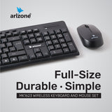 ARIZONE Wireless Keyboard and Mouse Combo, Premium USB-C 2.4Ghz Cordless Multimedia Keyboard and 6 Button Optical Dpi Mice with Dual Interface Nano Receiver, English and Arabic Keys